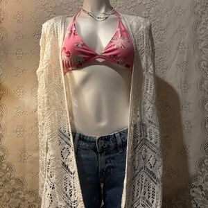 Garage long knit beach cover up in cream white